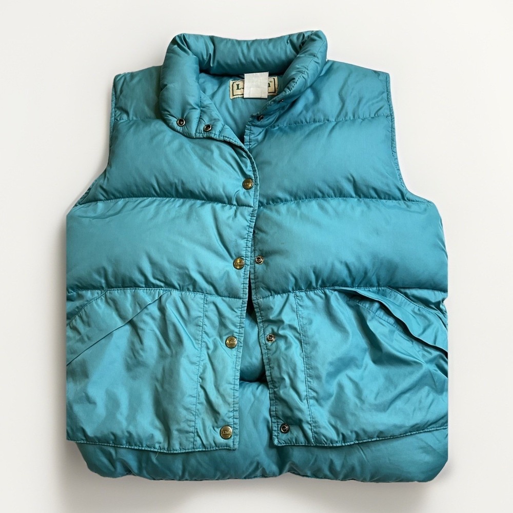 Vintage L.L. Bean Goose Down Puffer Vest Women Small Teal Insulated Made in USA